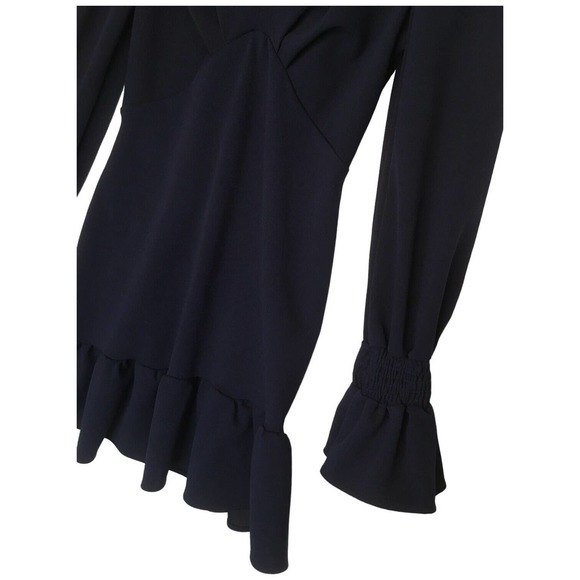 Lulus Womens Medium Style And Flare Ruffled Long Sleeve Mini Dress Navy Blue - Picture 13 of 16